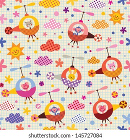 cute animals in helicopters kids pattern