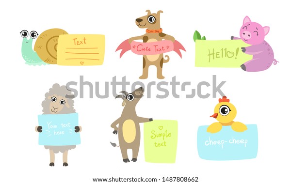 Cute Animals Holding Banners Set Adorable Stock Vector Royalty Free