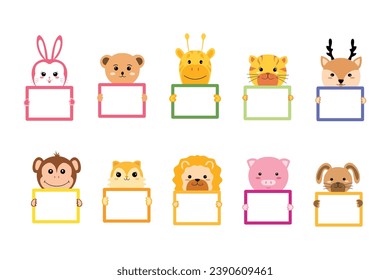 Cute animals holding board collection