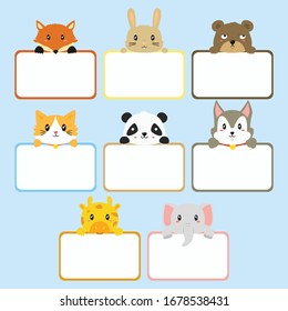 Cute animals holding colorful empty banners. Printable animal banners vector set.