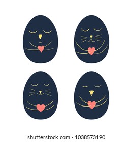 Cute animals holding heart painted on Easter eggs
