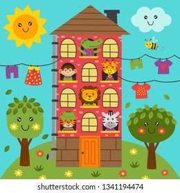 cute animals in the home - vector illustration, eps