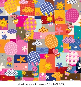 cute animals in hot air balloons pattern