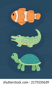 cute animals icon collection on blue background