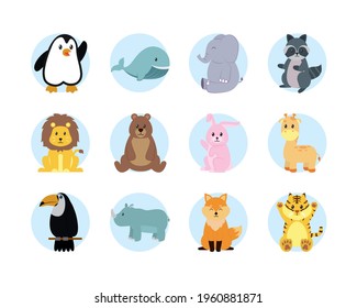 cute animals icon set design