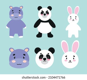 cute animals icon set design