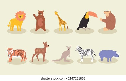 cute animals icon set design