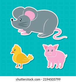 cute animals icon set on blue background