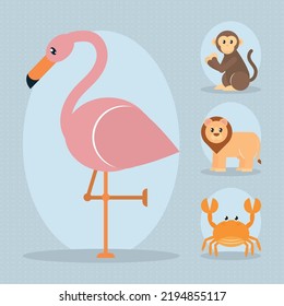 cute animals icon set on gray background