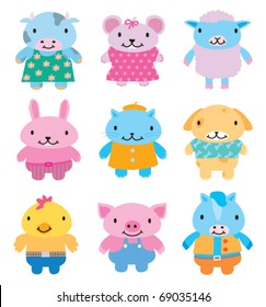 Cute animals icon set. Vector