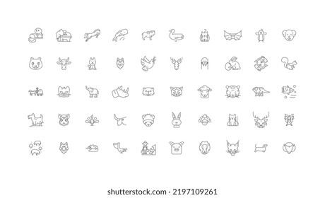 Cute animals ideas, linear icons, line signs set, vector collection
