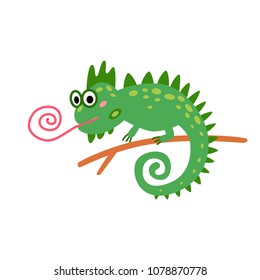 Cute animals - iguana. Illustrations for children. Baby Shower card. Cartoon character reptile lizard isolated on white background. South America animal wildlife