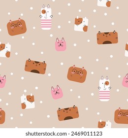 Cute animals illustration. Cartoon seamless pattern on a color background. It can be used for backgrounds  surface textures  wallpapers  pattern fills