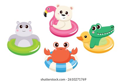 Cute animals in inflatable summer clip art