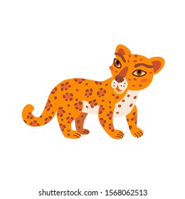 Cute animals - jaguar. Illustrations for children. Baby Shower card. Cartoon wild cat isolated on white background. African animal wildlife