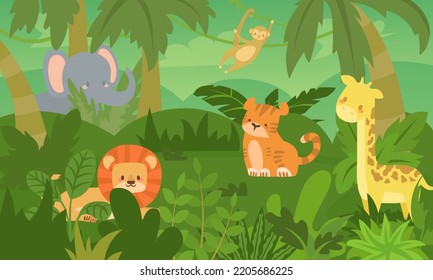 Cute Animals Jungle Stock Vector (Royalty Free) 2205686225 | Shutterstock