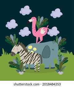 cute animals jungle foliage cartoon