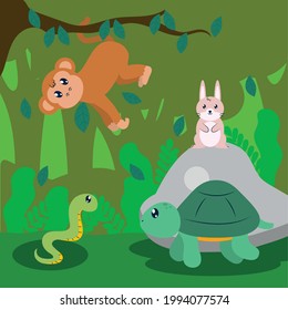 cute animals in the jungle scene