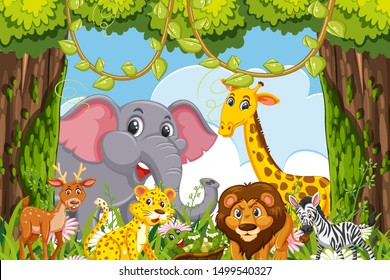 Animals Jungle Scene Illustration Stock Vector (Royalty Free ...