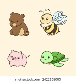 colección de ilustraciones kawaii de animales bonitos