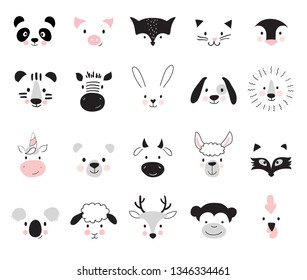 Cute animals for kids and baby t-shirts and wear, nursery posters for baby room, greeting cards. Scandinavian style, vector illustration.