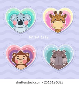 Animais bonitos - coala, girafa, macaco e hipopótamo