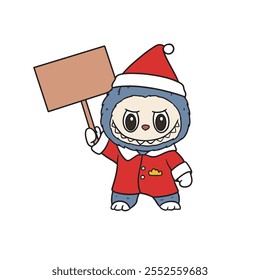 Cute Animals Labubu Santa Christmas Stand up. Cute The Monsters Sticker and Keychain Vector