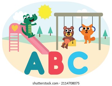 Cute animals and letters having fun in the playground