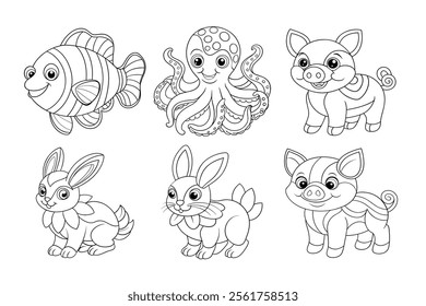 Cute Animals Line Art for Kids Color Book