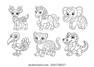 Cute Animals Line Art for Kids Color Book