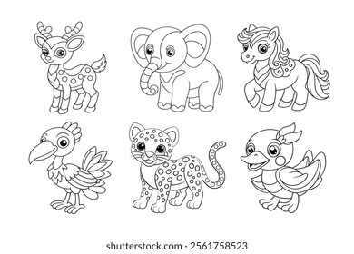 Cute Animals Line Art for Kids Color Book