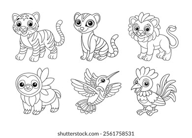 Cute Animals Line Art for Kids Color Book