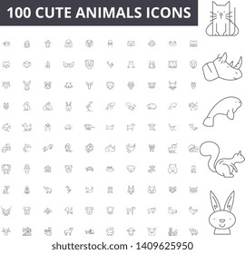 Cute animals line icons, signs, vector set, outline illustration concept 