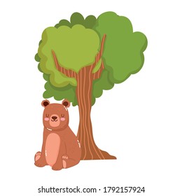 lindos animales león y oso sentado naturaleza bosque salvaje caricatura vectorial ilustración salvaje