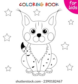 Cute animals. Little lynx and stars. Coloring book template for children. Editable vector