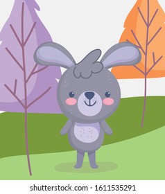 cute animals, little rabbit standing in the meadow sky vector illustration