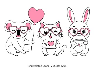 Cute Animals in Love with Heart-Shaped Glasses