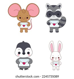 cute animals with love letter for valentine's day