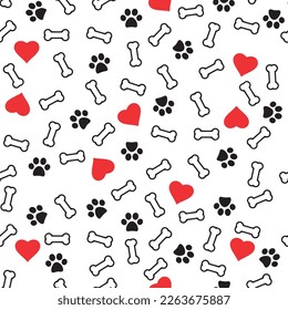 Cute animals i love pet dog hand drawing doodle colored pastel abstraction seamless pattern. Suitable for textiles, packaging, wallpaper, etc. Objects isolated on background. Vector illustration.