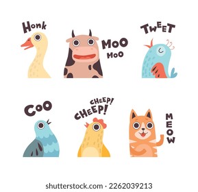 Cute Animals Making Noisy Sounds and Uttering Vector Set