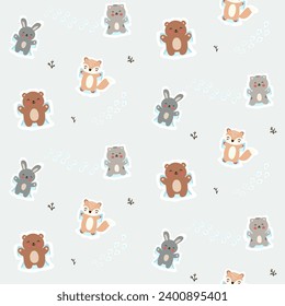 Cute animals making snow angels
