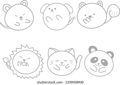 cute animals marble outline