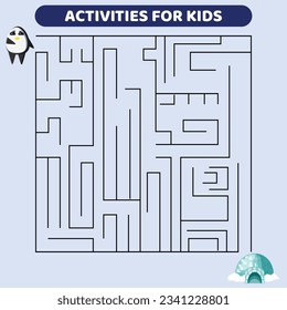 Cute Animals Maze game for children. Who will get to the ice house