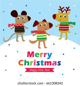 cute animals merry christmas greeting vector