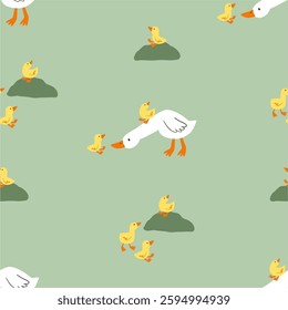 Cute Animals Mom and Baby. Amazing lovely card for Mother's Day. Flat style, vector seamless pattern. Cartoon goose