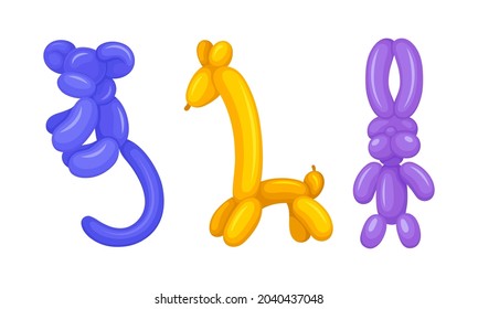 Cute animals monkey, giraffe, bunny made from inflatable balloons set cartoon vector illustration