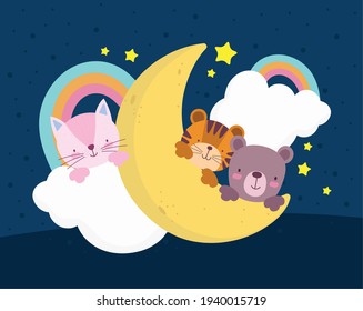 cute animals moon rainbow stars