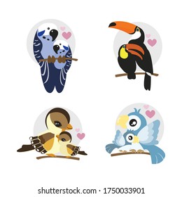 Cute animals for Mother's Day. Bird mom and baby