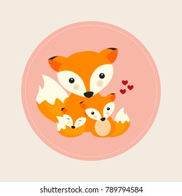 Cute animals for Mother's Day. Foxes mom and baby.