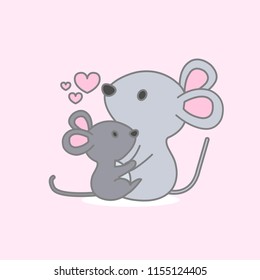 Cute animals for Mother's Day. Mouse mom and baby.